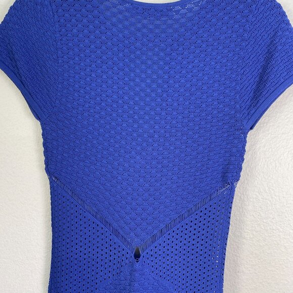 Zara Womens Small Blue Sheer Pointelle Knit Chain Midi Dress Short Sleeve - Picture 9 of 9